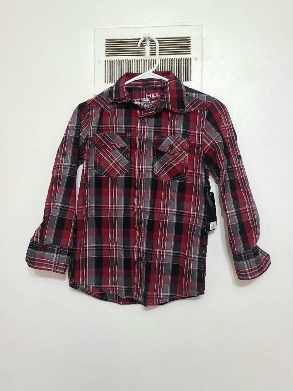 Boys Plaid Button‑Up Shirt – Size 8–10, NWT